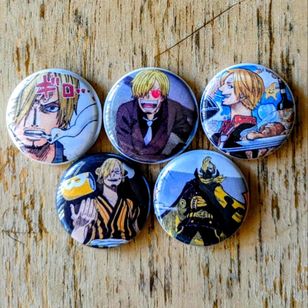 One Piece Vinsmoke Sanji 1 inch set of 5 pinback buttons